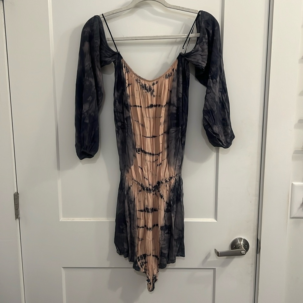Blush/navy Surf Gypsy tie dye off the shoulder romper